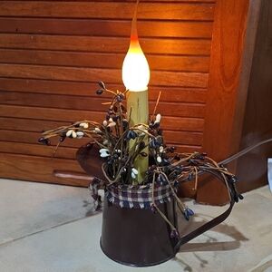 Primitive Brown Candle Holder with LED Flame